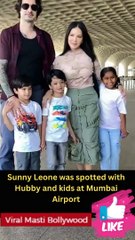 Sunny Leone was spotted with Hubby and kids at Mumbai Airport