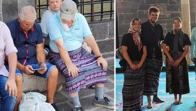Diyarbakır’da erkek turistler camide etek giydi