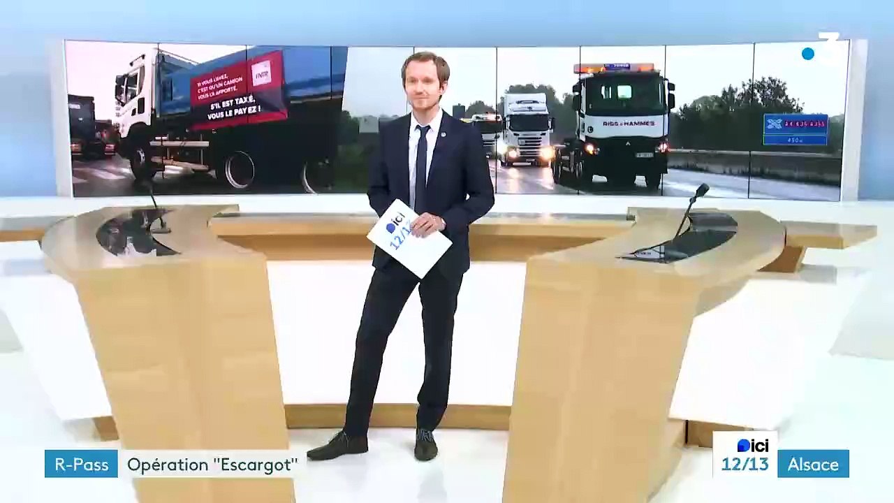 Plusieurs dizaines de routiers ont mené ce matin une opération escargot pour protester contre un projet de taxe poids lourds que l’Alsace souhaite instaurer à partir de 2027 - Regardez