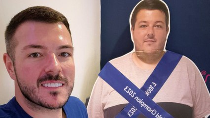 Man celebrates 12 stone weight loss with cardboard cut out of former XXXXL frame