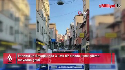 Beyoğlu’nda 3 katlı binada çökme: 3 araç hasar gördü