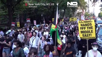 تظاهرات حامیان فلسطینی‌ها و لبنان در میدان تایمز نیویورک
