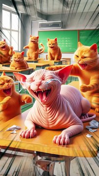 This bald cat gets teased by classmates... until they see what happens next！ #socutekitty #aicats