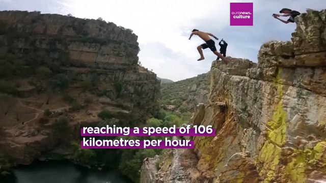 Come Girardot sets death diving world record with jaw-dropping 44-metre cliff jump