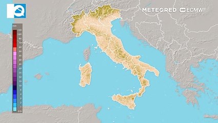 Mappa relativa agli accumuli di pioggia previsti