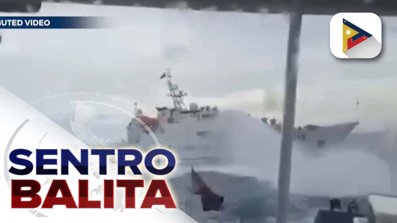 EXCLUSIVE: BRP Datu Cabaylo ng BFAR  binomba ng tubig ng barko ng China sa Panatag Shoal habang nagsasagawa ng resupply mission