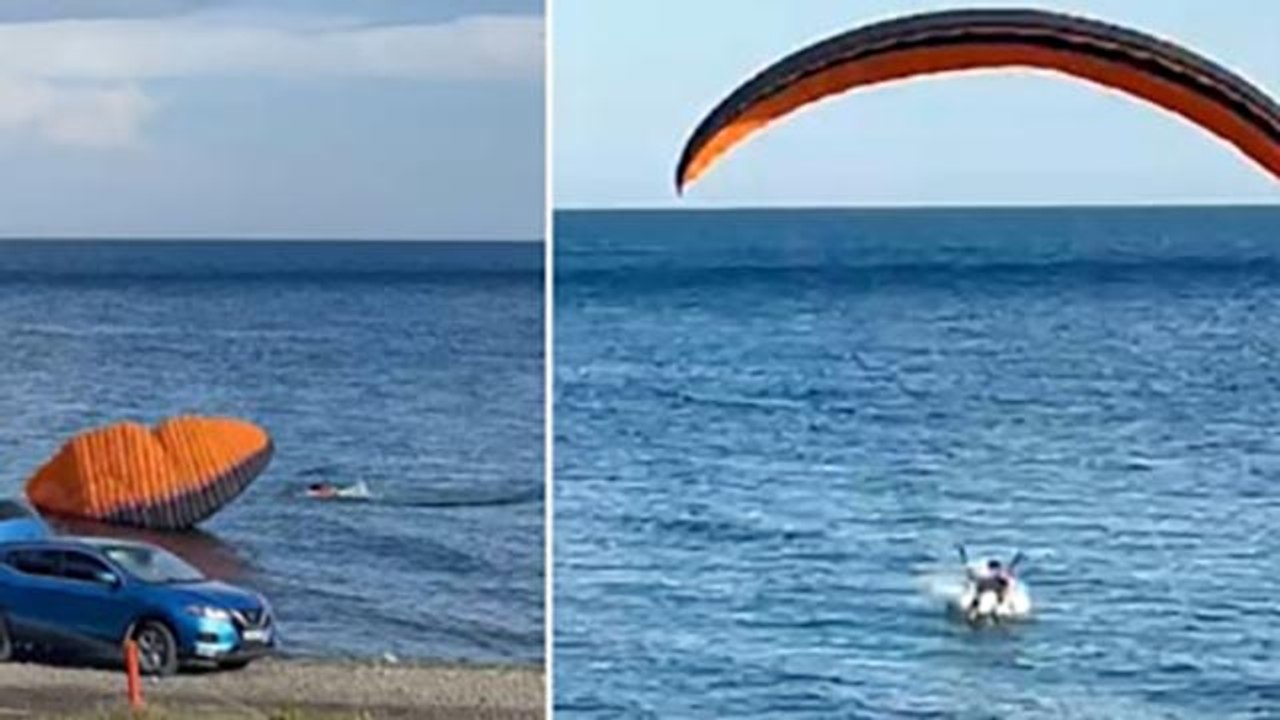 Yamaç paraşütünde korku dolu anlar; rüzgar yön değiştirdi denize düştü