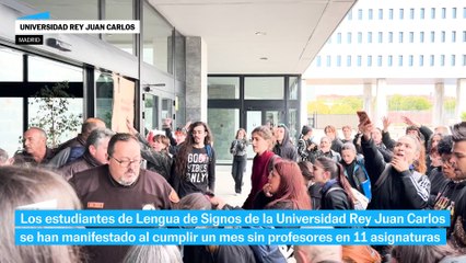 Imágenes del enfrentamiento entre estudiantes de Lengua de Signos de la Universidad Rey Juan Carlos y el personal de seguridad