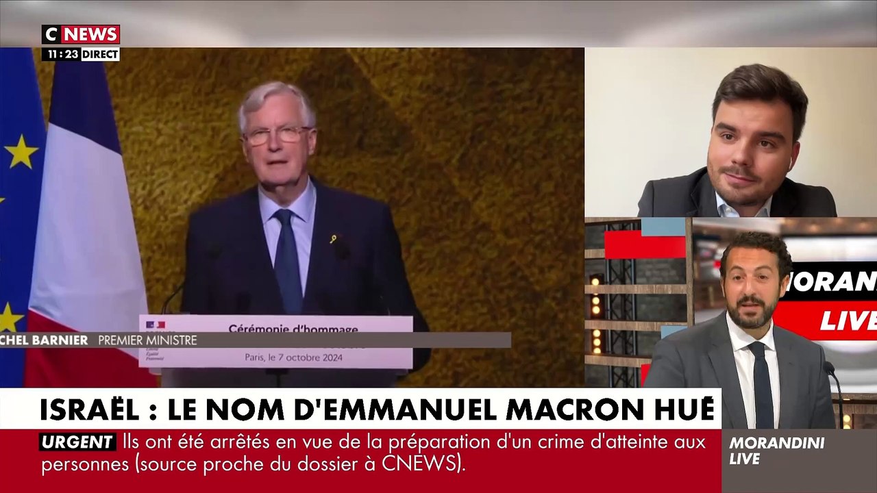 7 octobre - Accrochage ce matin dans "Morandini Live" entre le journaliste de CNews Gauthier Le Bret et un élu Renaissance à propos d'Emmanuel Macron: "C'est très difficile de passer après ce délire" - Regardez