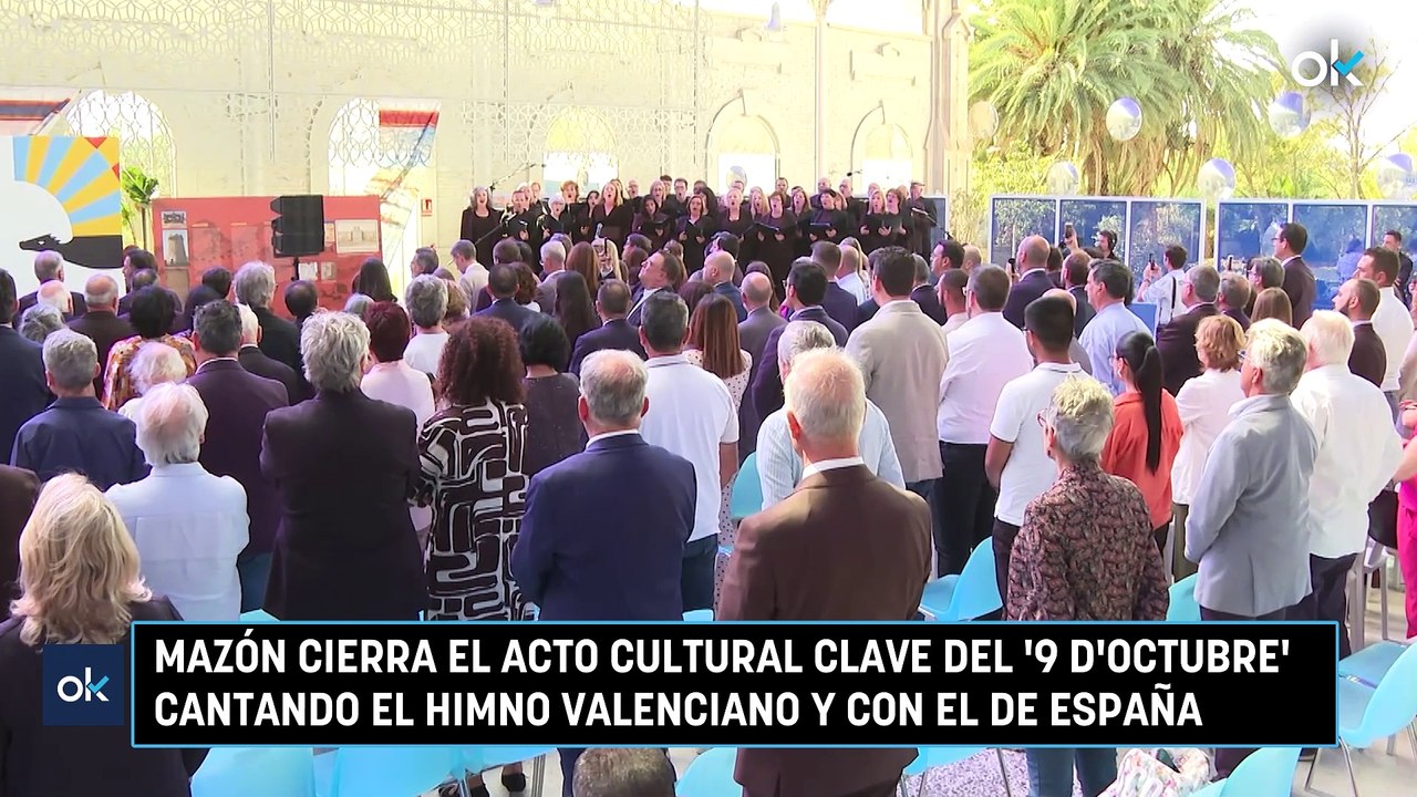 Mazón cierra el acto cultural clave del '9 d'Octubre' cantando el himno valenciano y con el de España