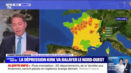 Dépression Kirk: 25 départements placés en vigilance orange par Météo France à partir de mercredi