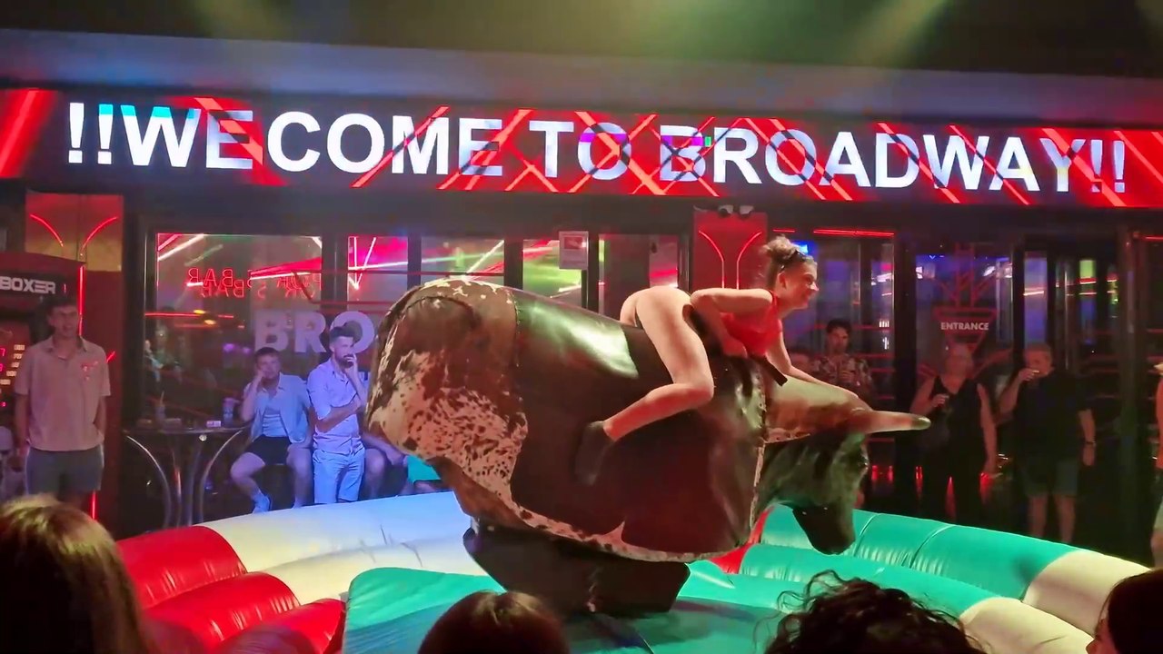 MIND-BLOWING!  PRETTY Girls Riding on a Bull in Benidorm! EPIC FAIL Spain