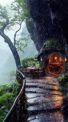 Cozy resort vibes on a rainy day.