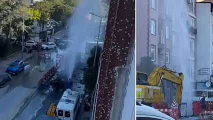 Kağıthane’de kepçeyle kazı yapılan çalışmada isale borusu patladı