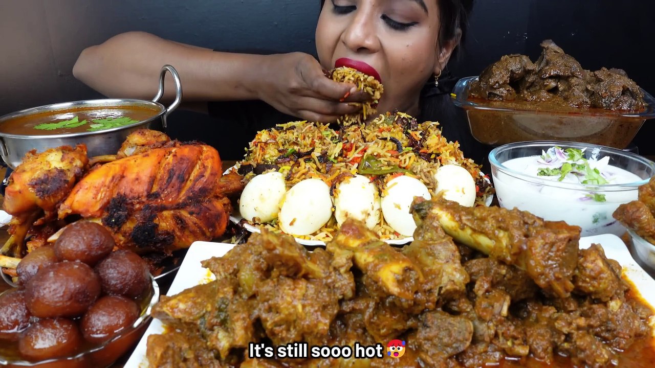 ASMR Eating Spicy Mutton Josh Curry,Chicken Liver Curry,Biryani,Rice Big Bites ASMR Eating Mukbang