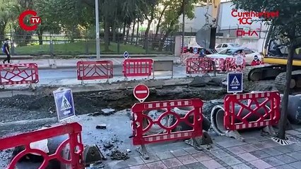 Kağıthane’de kepçe, 'isale' borusunu patlattı Tazyikli su metrelerce yukarıya fışkırdı