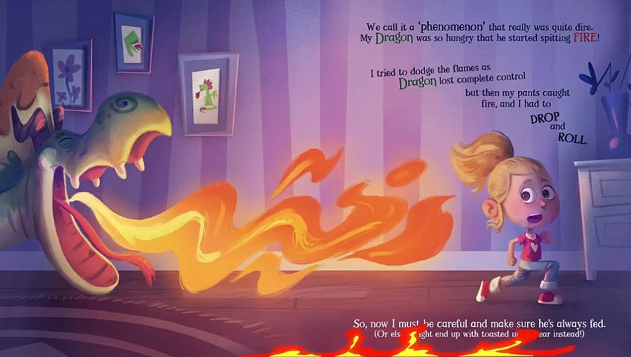 Animated kids book read aloud Uh Oh My Dragon's Hungry by Katie Weaver
