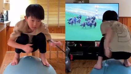 Boy, 10, trains to become jockey using a bouncing ball