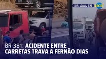 Acidente entre carretas trava BR 381 em Betim