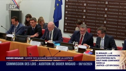 Audition à l'Assemblée nationale - Politique pénale : audition de Didier Migaud ministre de la Justice - 08/10/2024