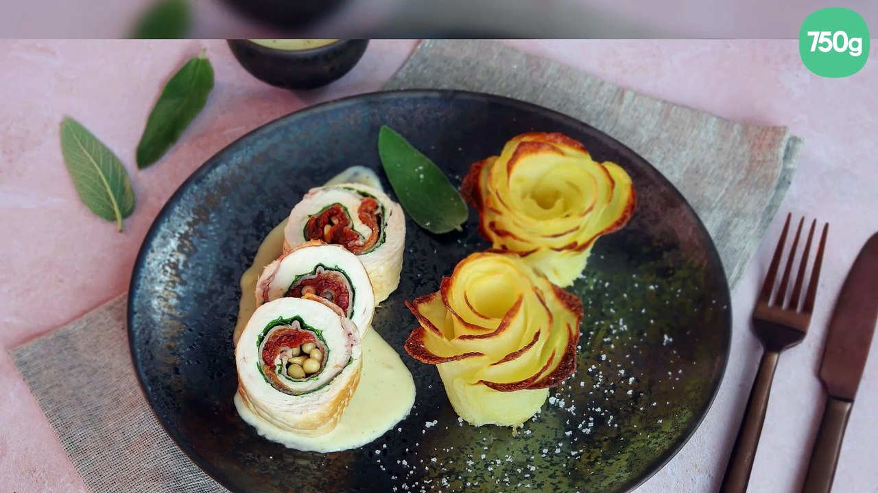 Roulades de dinde au jambon et tomates séchées, sauce au Morbier