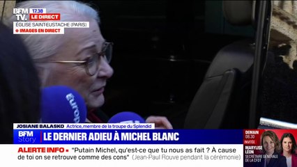 Obsèques de Michel Blanc: "C'était une très belle cérémonie (…) Je crois qu'il aurait aimé" déclare Josiane Balasko à la sortie de la cérémonie