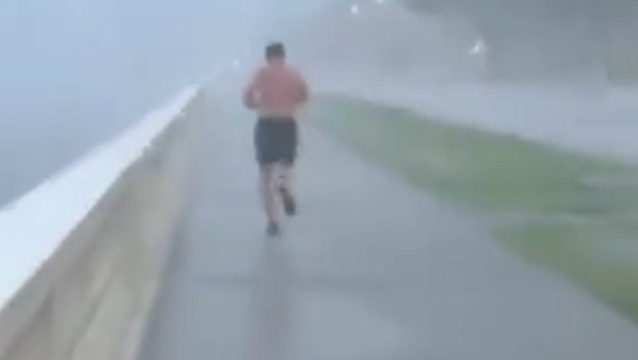Topless Florida man jogs outside as Category 3 Hurricane Milton approaches