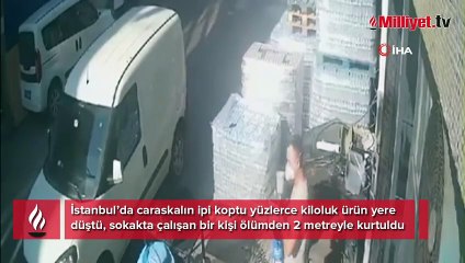 Ölümden 2 metreyle kurtuldu, caraskalın ipi koptu yüzlerce kilo yere düştü