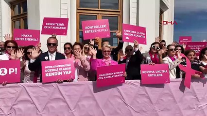 İstanbul - Meme kanserine karşı farkındalık için Kız Kulesi'ne pembe kurdele asıldı