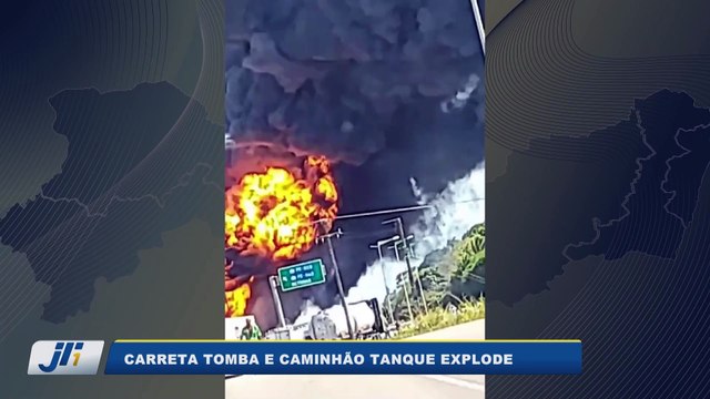 Carreta tomba e caminhão tanque explode