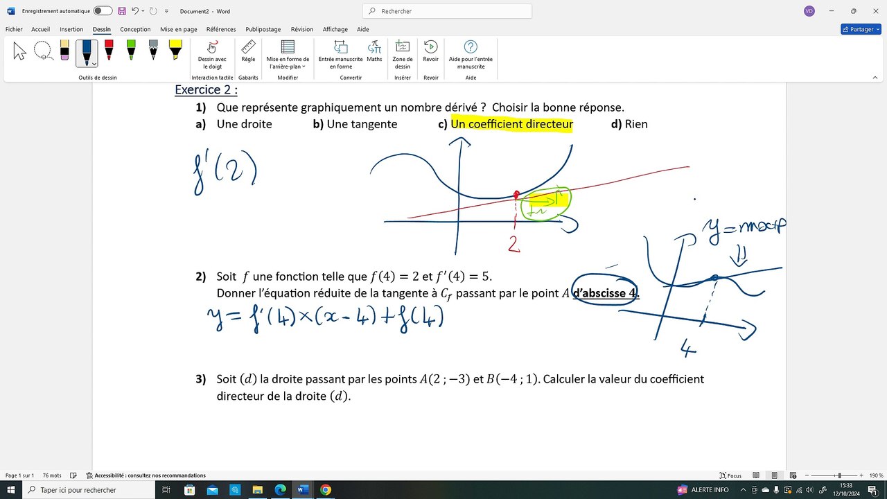 TSTI2D- Correction exercice 2 - Nombre dérivé