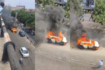 आग का गोला बनी एसयूवी, जलती हुई नीचे उतरी तो मचा हड़कंप