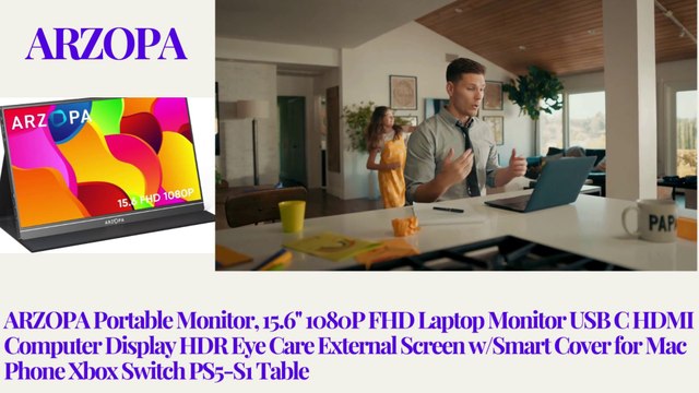 ARZOPA Portable Monitor, 15.6'' 1080P FHD Laptop Monitor USB C HDMI Computer Display
