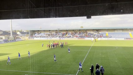 Ballymena United celebrate winning their eighth consecutive Irish League match after Glenavon success