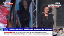 Au son d'une harpe, une chanteuse lyrique interpète des chants en hommage à Dominique Bernard