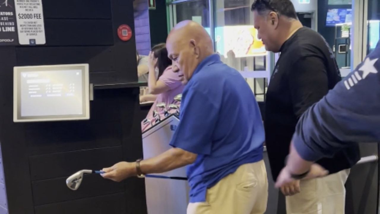 90 y/o dad's first swing at golfing unravels in the FUNNIEST way imaginable