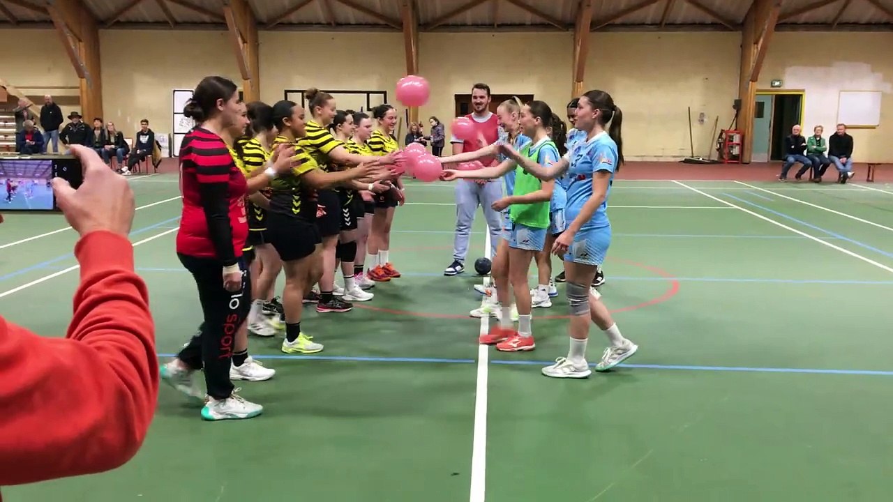 Moment de respect et de soutient a Octobre ROSE lors du match HBCDouarnenez :Entente Mont d'Arrée Carhaix Callac