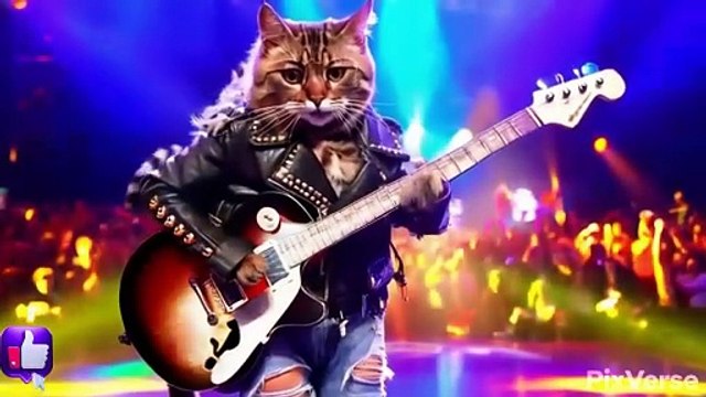 rock star cat , cat , cat on stage , cat performers , animals performing ,cat rock star on stage