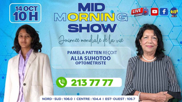 MID MORNING SHOW Pamela Patten reçoit Alia Suhotoo.