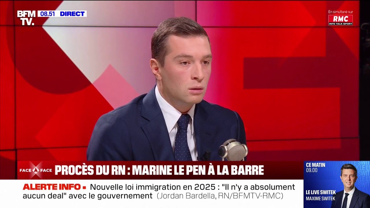 Procès du RN: "Il y a une différence d'appréciation sur la mission des assistants parlementaires entre les partis politiques français et le Parlement européen", estime Jordan Bardella