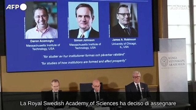 Nobel per l'Economia ad Acemoglu, Johnson e Robinson