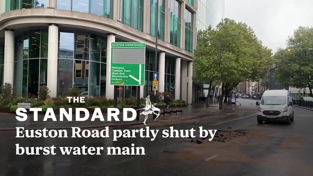 Euston Road Partly Shut By Burst Water Main