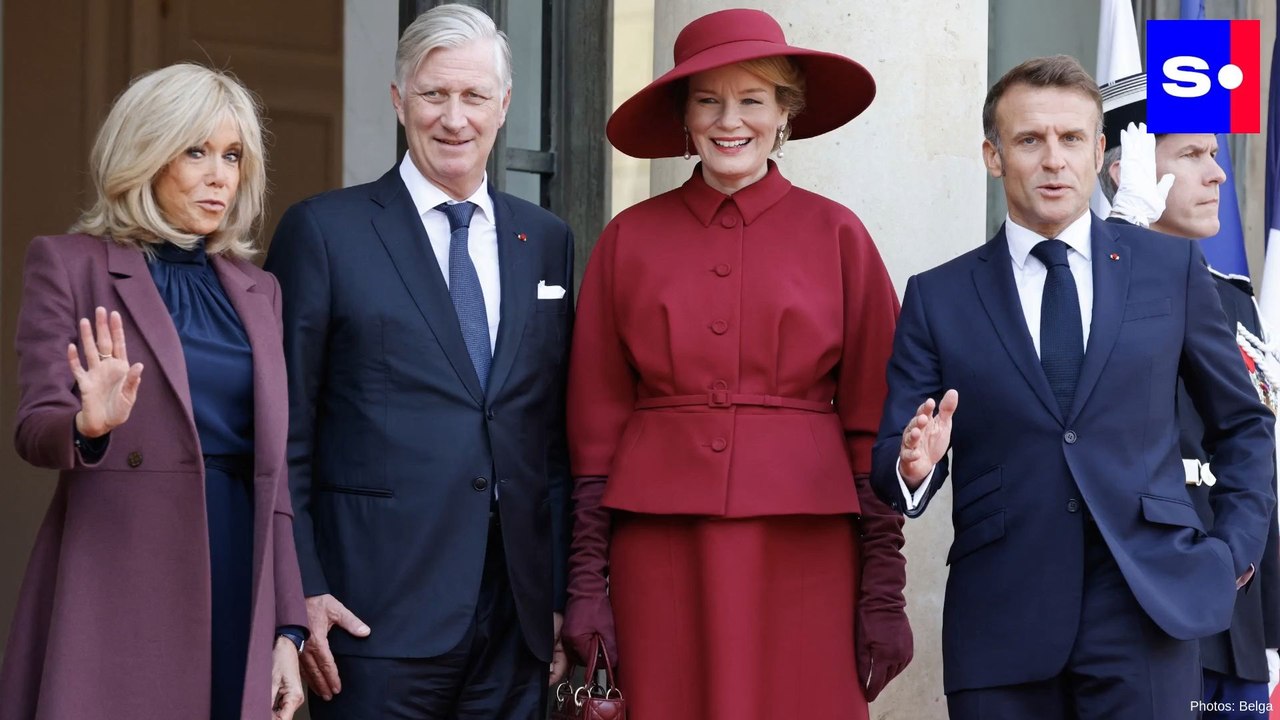 Le roi Philippe et la reine Mathilde accueillis à l’Arc de Triomphe par le couple Macron