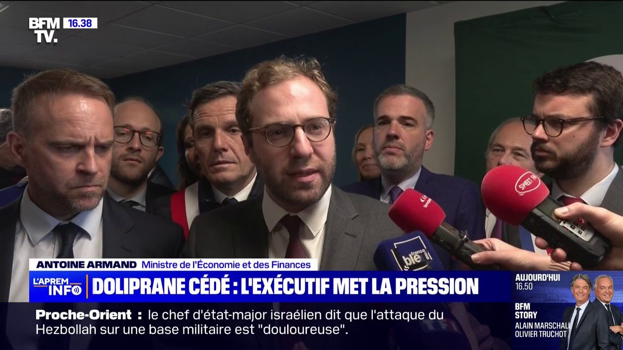 "Le Doliprane continuera à être produit en France", affirme le ministre de l'Économie, Antoine Armand, depuis le site de Sanofi qui produit le médicament