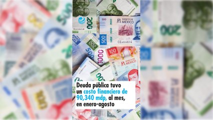 Deuda pública tuvo un costo financiero de 90,340 mdp, al mes, en enero-agosto