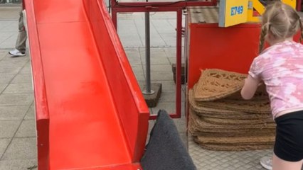 Little boy goes down slide and accidentally knocks over girl at the park