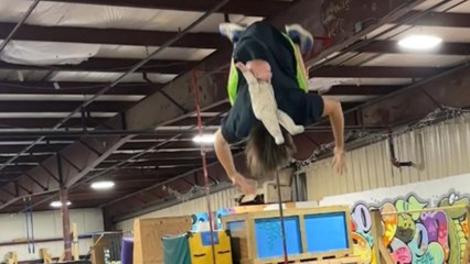 Man accidentally punts fake baby while trying a backflip on trampoline