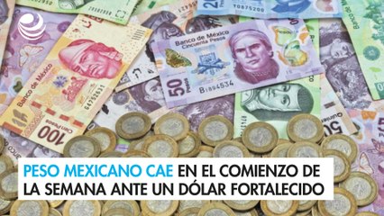 Peso mexicano cae en el comienzo de la semana ante un dólar fortalecido