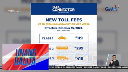 Bagong toll rates sa NLEX connector, epektibo na simula ngayong araw | Unang Balita