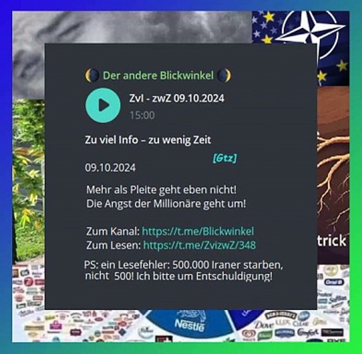Zu viel Info – zu wenig Zeit o9.10.2024 Mehr als Pleite geht eben nicht! Die Angst der Millionäre geht um!